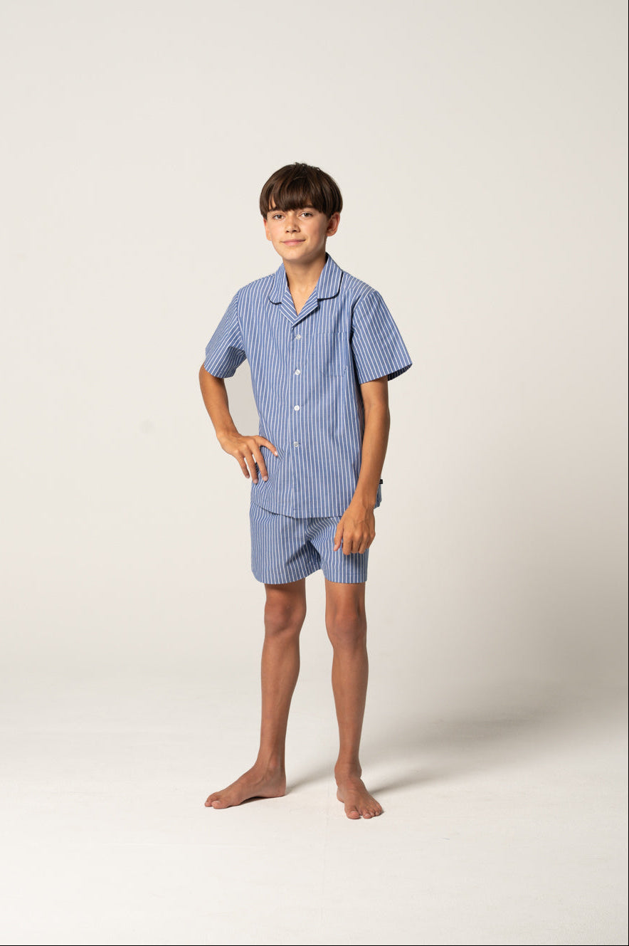 Refined Cotton Junior Shortie Pyjama Set - Denim Stripe
