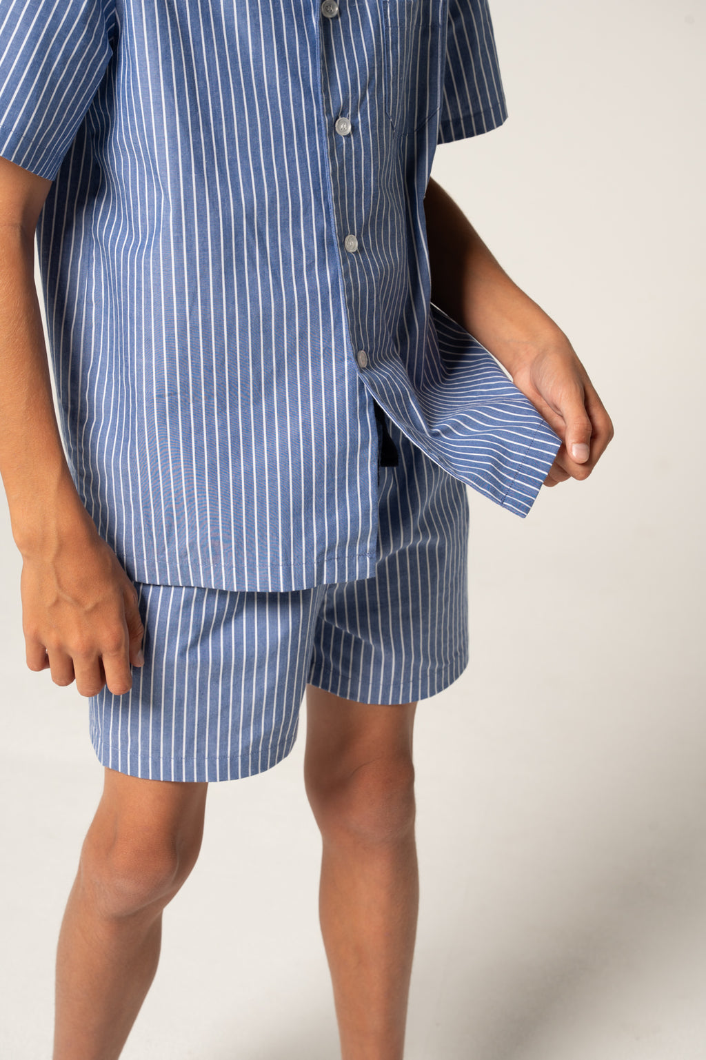 Refined Cotton Junior Shortie Pyjama Set - Denim Stripe