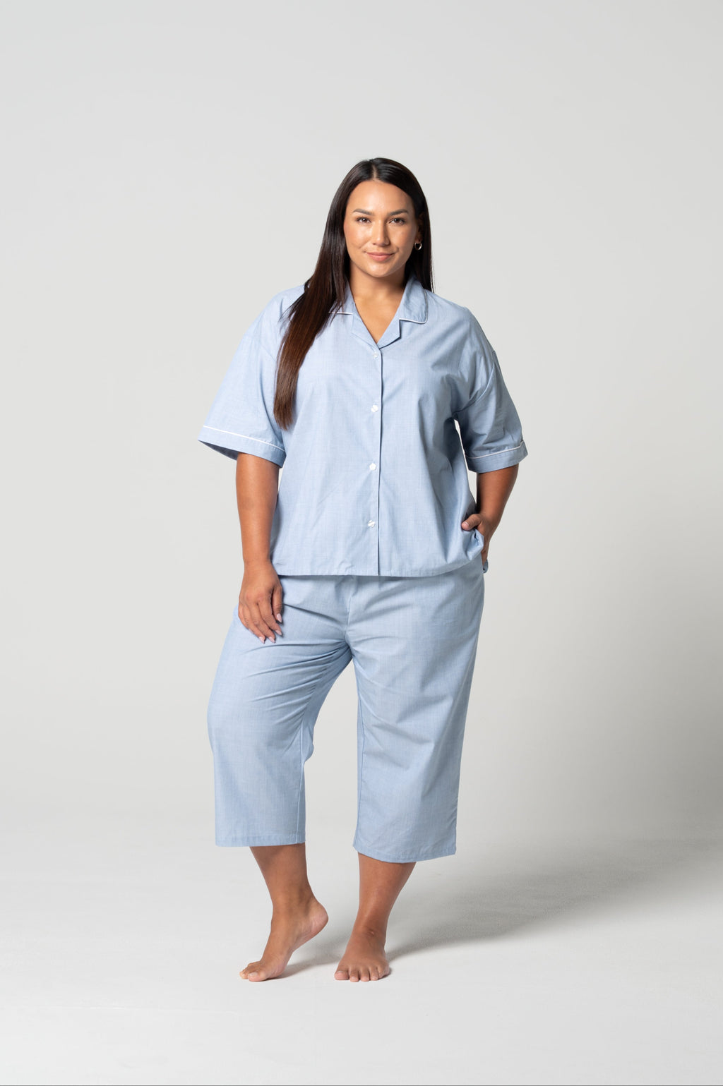 Women’s Refined Cotton Short Sleeve Crop Pyjama Set – Chambray