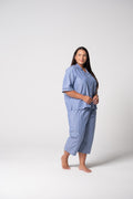 Women’s Refined Cotton Short Sleeve Crop Pyjama Set – Denim Stripe