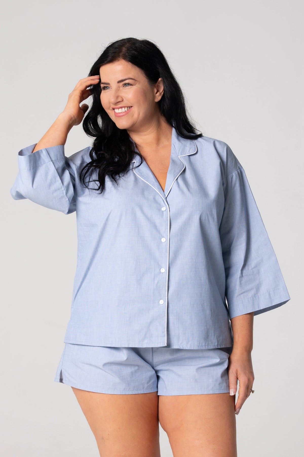 Women’s Refined Cotton ¾ Sleeve Shirt – Chambray