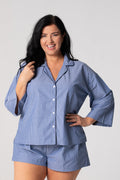 Women’s Refined Cotton ¾ Sleeve Shirt – Denim Stripe
