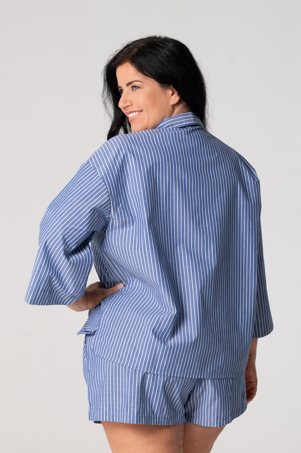 Women’s Refined Cotton ¾ Sleeve Shirt – Denim Stripe