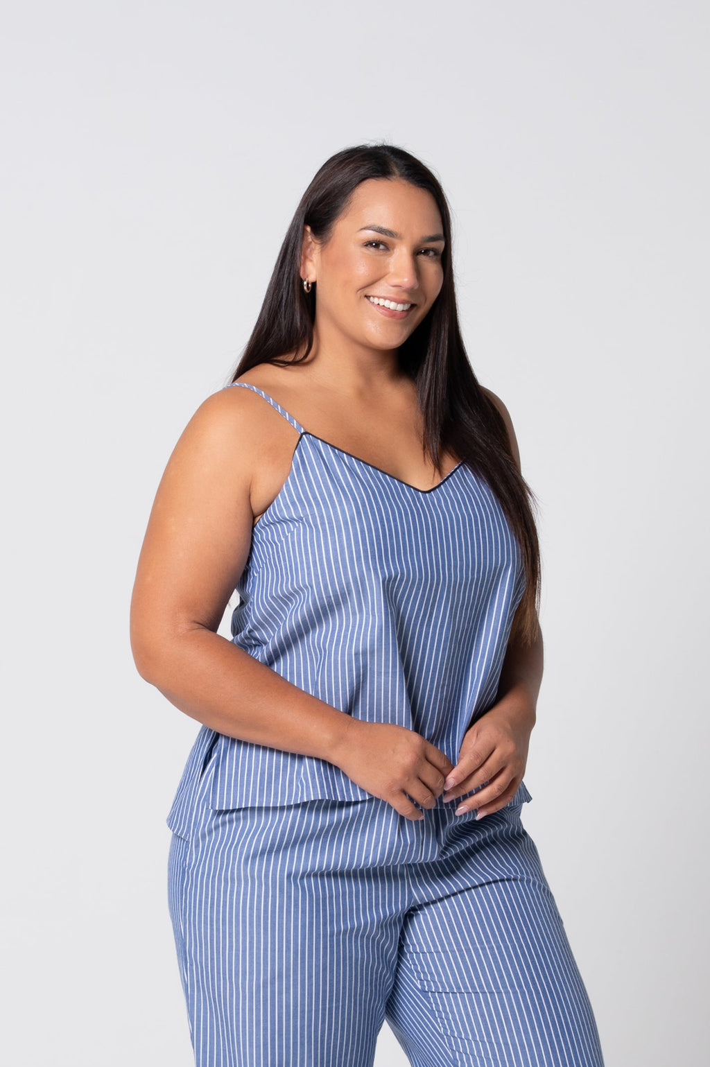 Women’s Refined Cotton Piped Cami – Denim Stripe