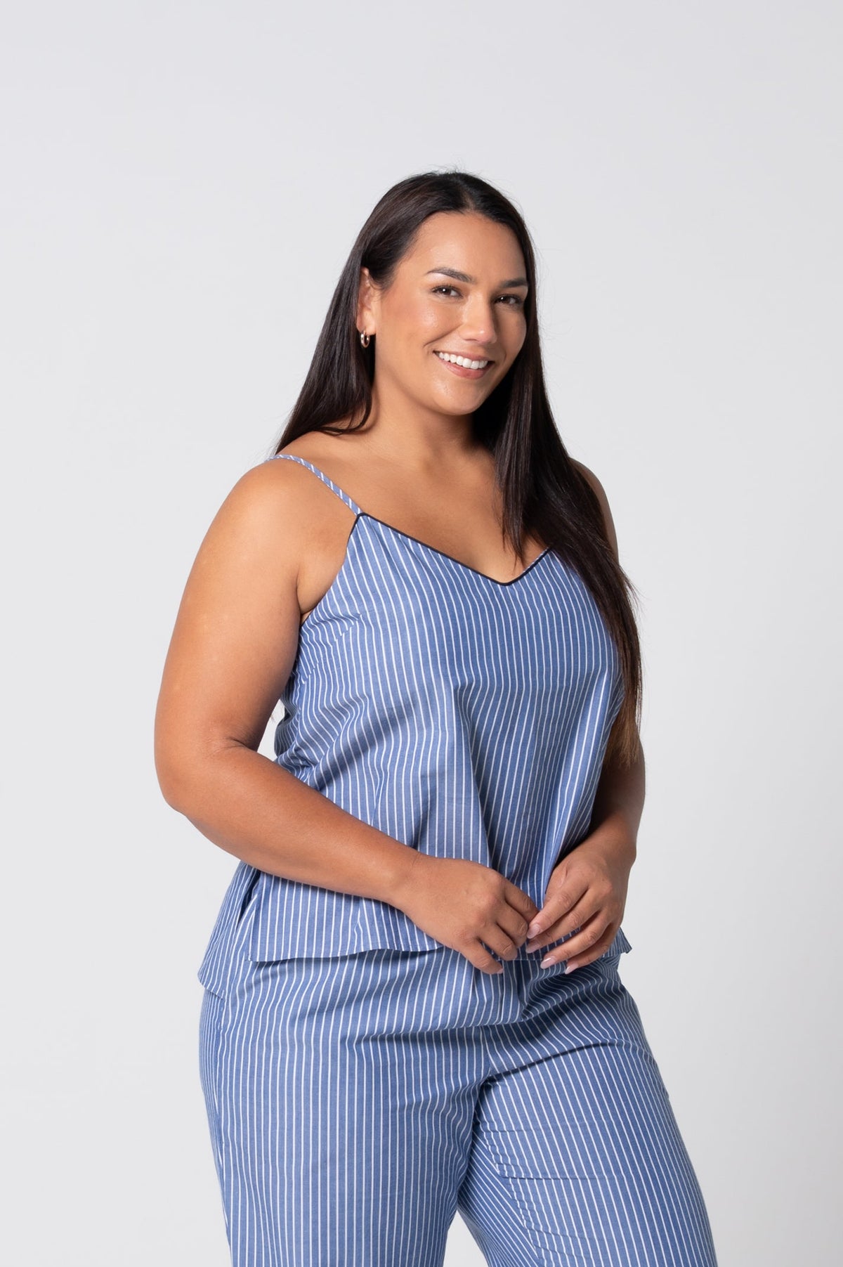 Women’s Refined Cotton Piped Cami – Denim Stripe