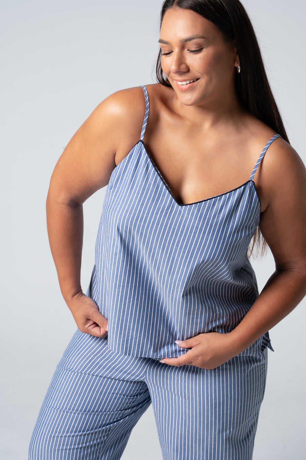 Women’s Refined Cotton Piped Cami – Denim Stripe