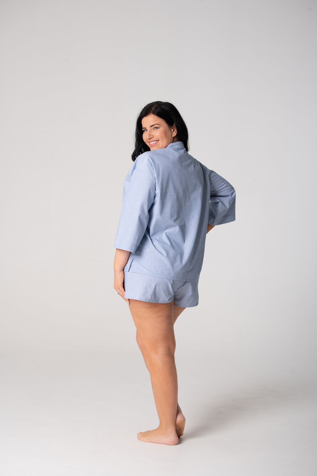 Women’s Refined Cotton ¾ Sleeve Boxer Pyjama Set – Chambray