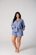 Women's Refined Cotton ¾ Sleeve Boxer Pyjama Set - Denim Stripe