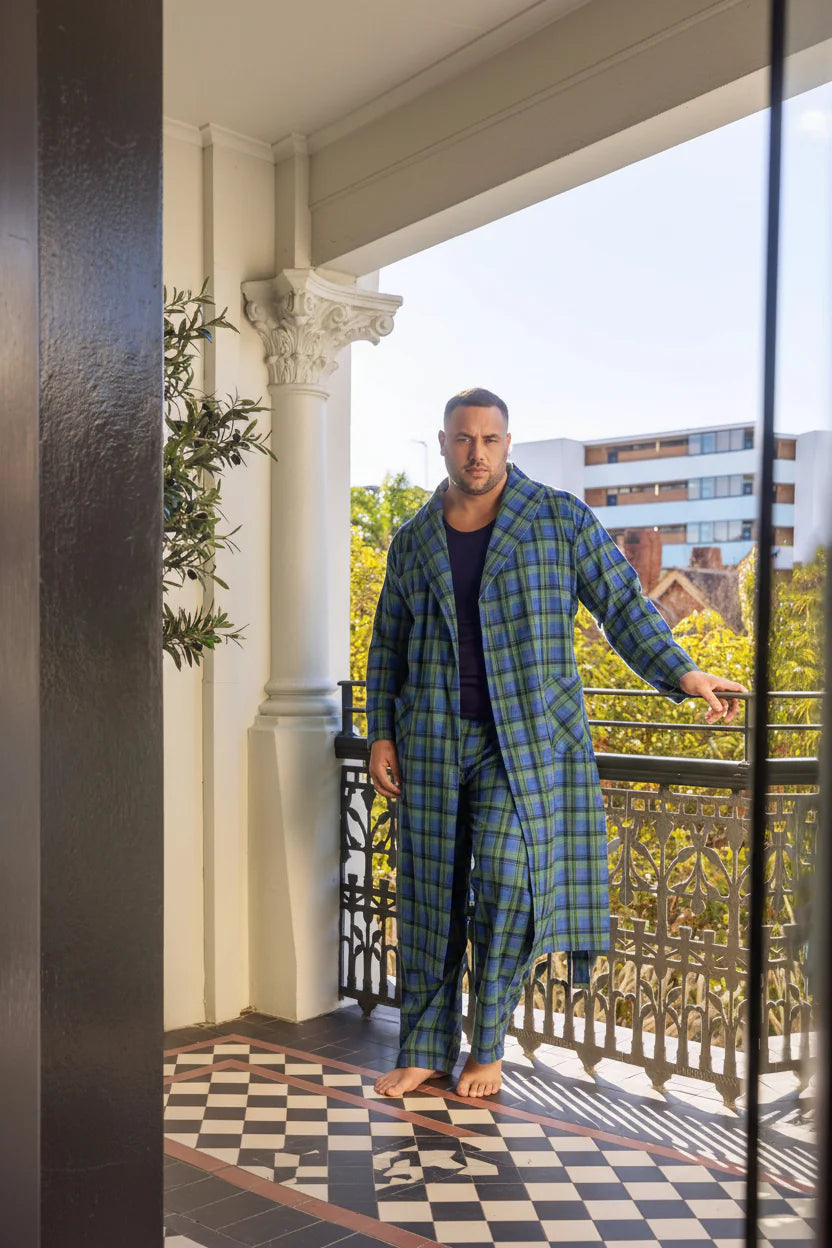 Long Sleeve Flannelette Robe - Irish Country Green Robe - Contare