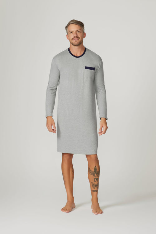 Bamboo Cotton Long Sleeve Nightshirt - Grey/Navy Nightshirts - Contare