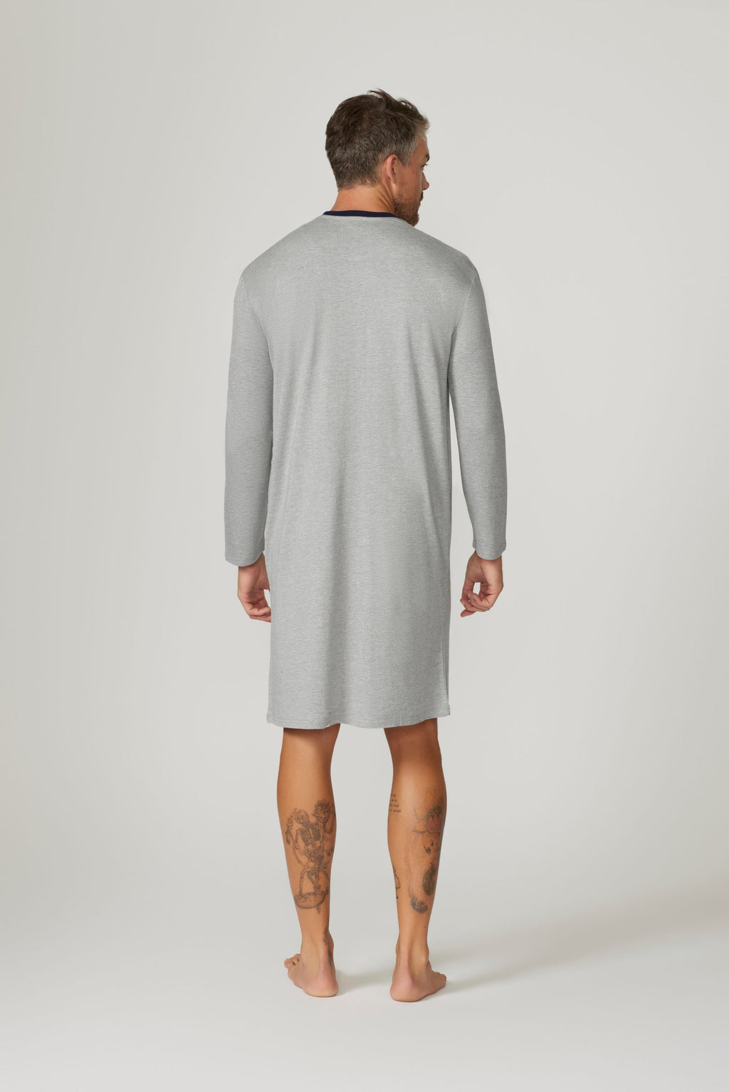 Bamboo Cotton Long Sleeve Nightshirt - Grey/Navy Nightshirts - Contare