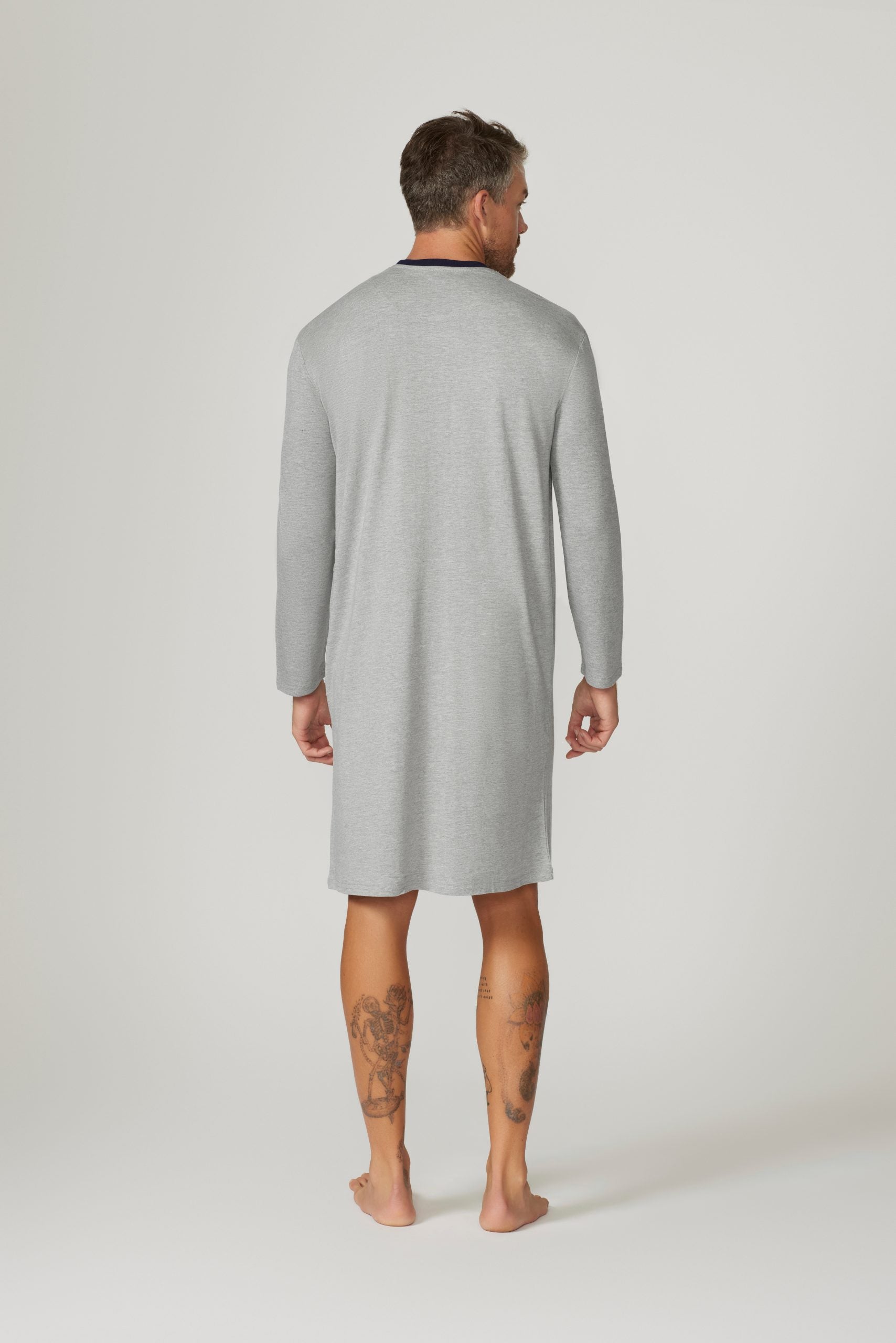 Bamboo Cotton Long Sleeve Nightshirt - Grey/Navy Nightshirts - Contare