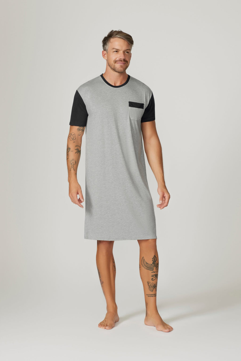 Bamboo Cotton Short Sl Nightshirt - Grey/Charcoal Nightshirts - Contare