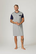 Bamboo Cotton Short Sl Nightshirt - Grey/Navy Nightshirts - Contare