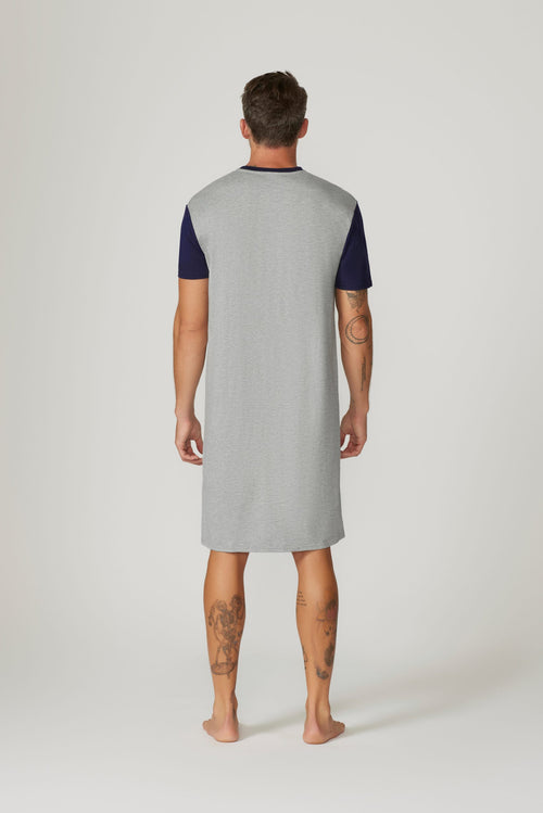 Bamboo Cotton Short Sl Nightshirt - Grey/Navy Nightshirts - Contare