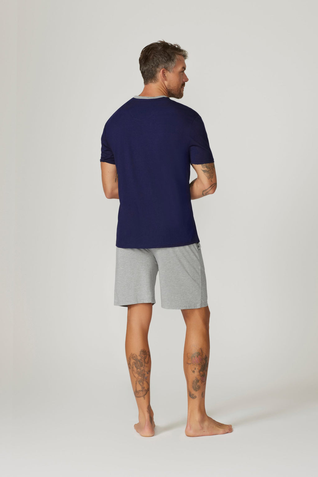 Bamboo Cotton Short Sleeve Set - Navy/Grey Pyjama Sets - Contare