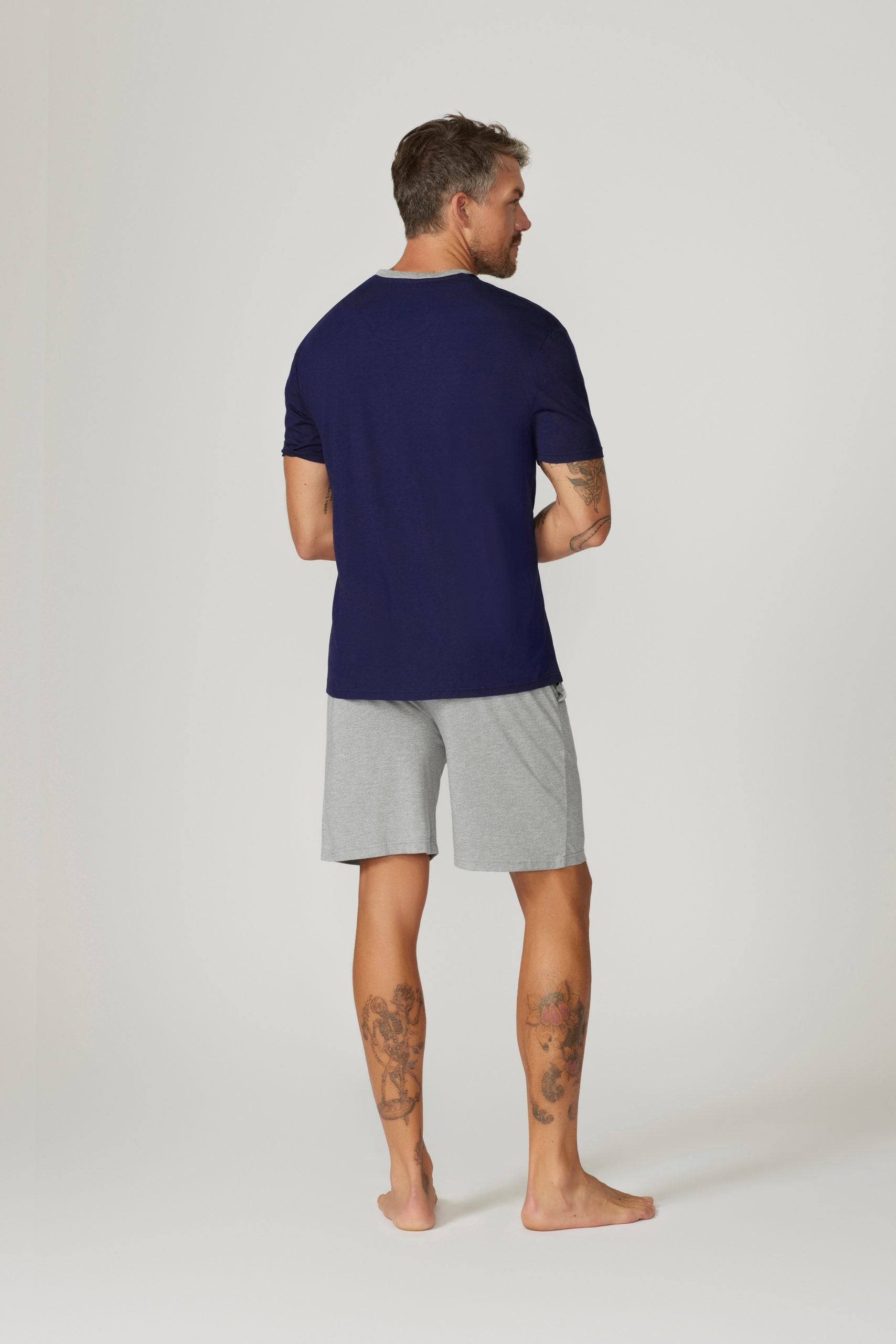 Bamboo Cotton Short Sleeve Set - Navy/Grey Pyjama Sets - Contare