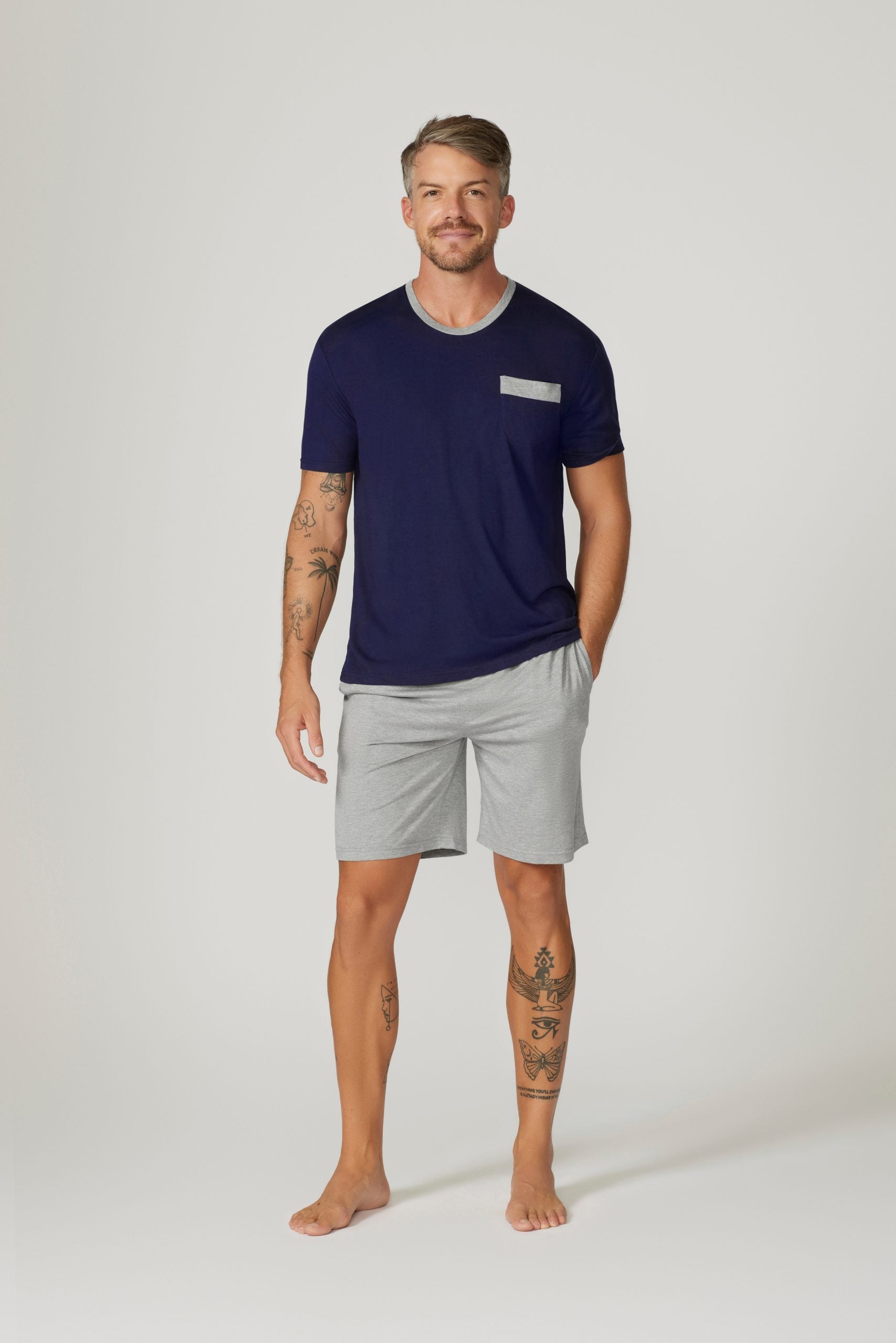 Bamboo Cotton Short Sleeve Set - Navy/Grey Pyjama Sets - Contare