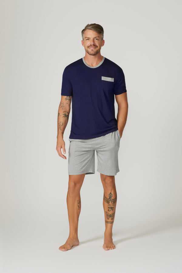 Bamboo Cotton Short Sleeve Set - Navy/Grey Pyjama Sets - Contare