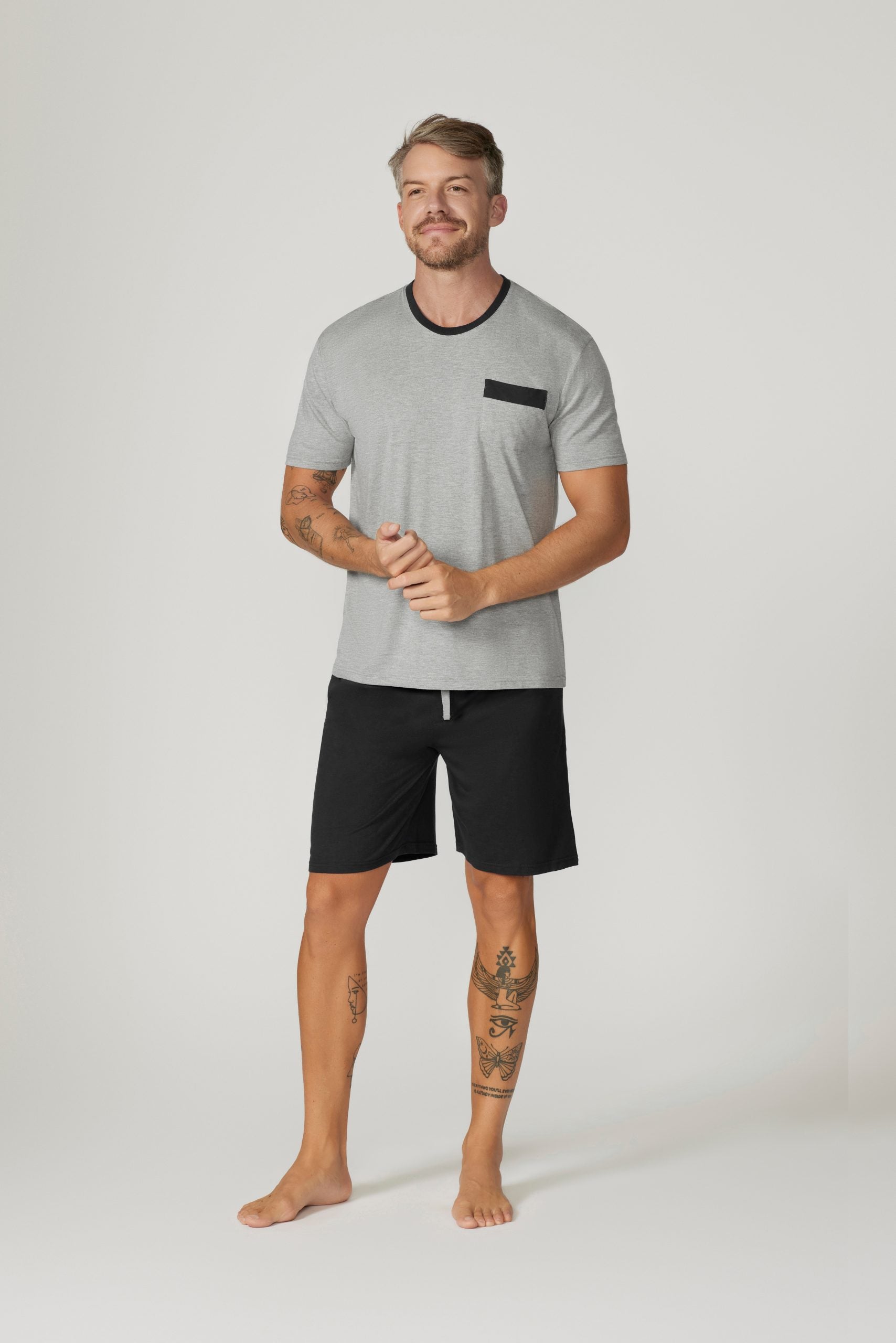 Bamboo Cotton Short Sleeve Set - Grey/Charcoal Pyjama Sets - Contare