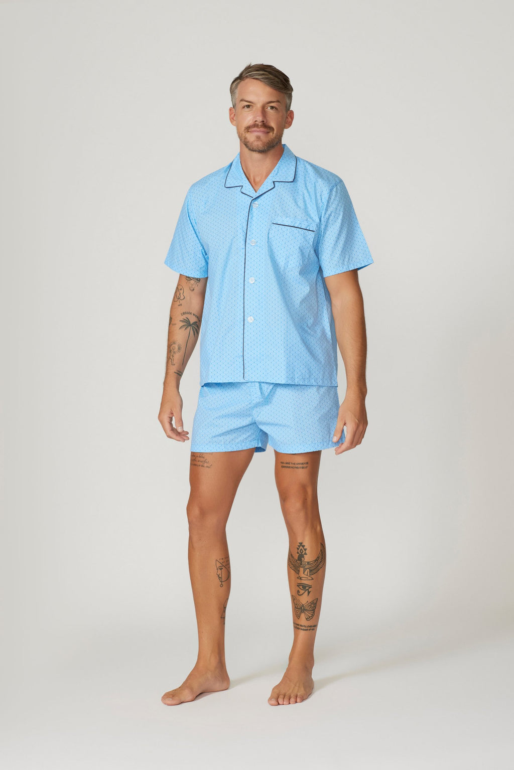 Cotton Rich Short Sleeve Set - Light Blue Squares