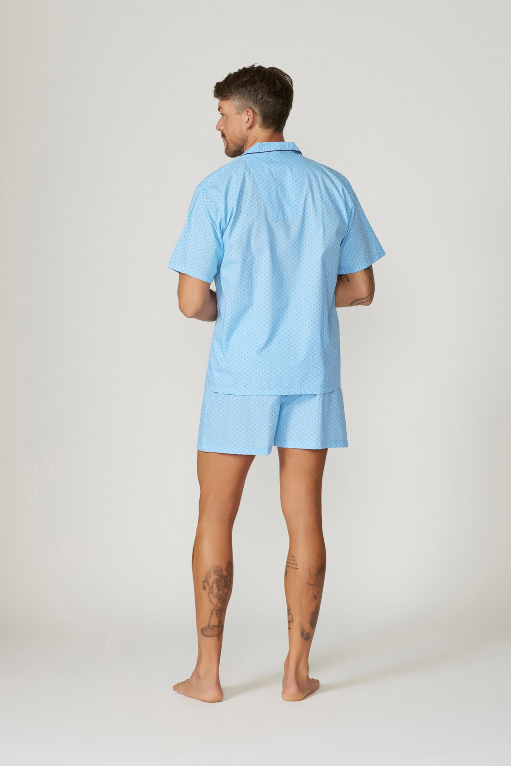 Cotton Rich Short Sleeve Set - Light Blue Squares