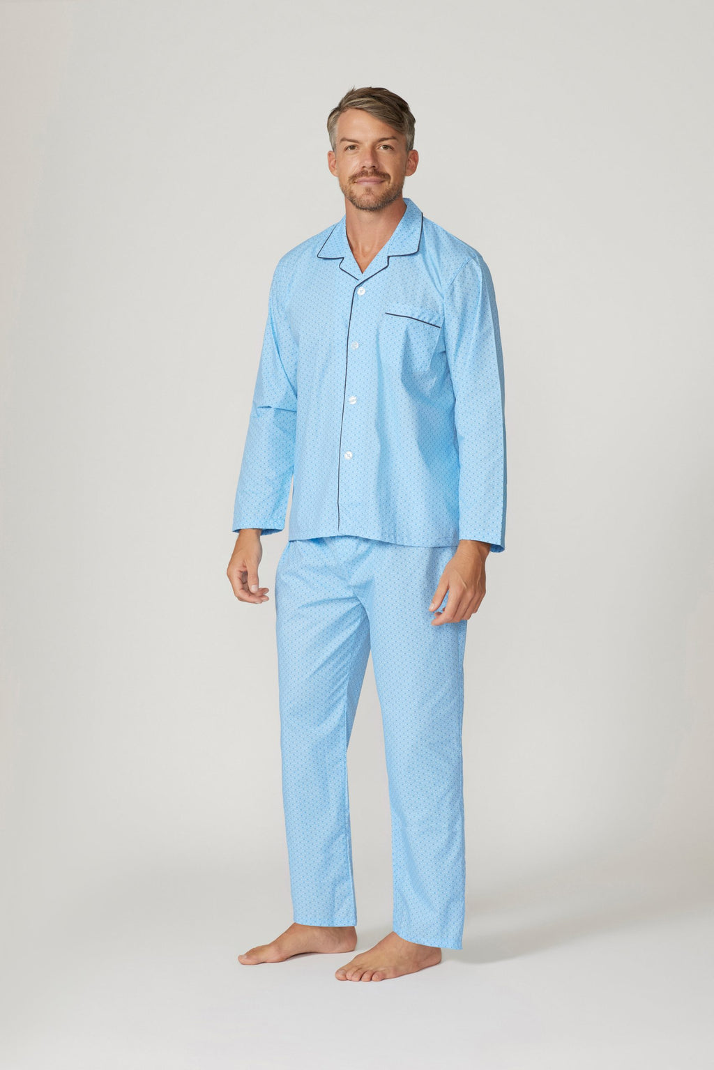 Cotton Rich Long Sleeve Set - Light Blue Squares