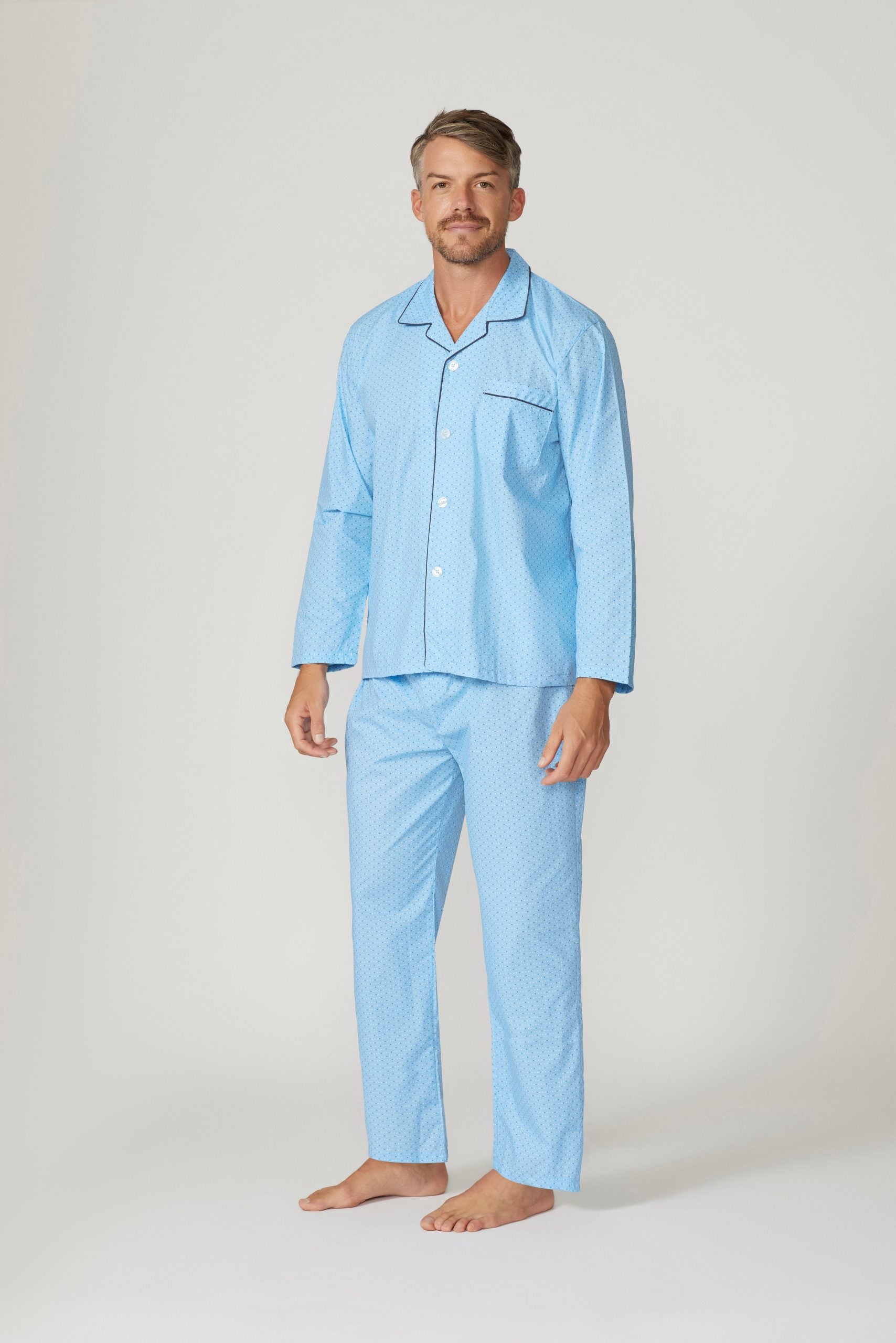 Cotton Rich Long Sleeve Set - Light Blue Squares