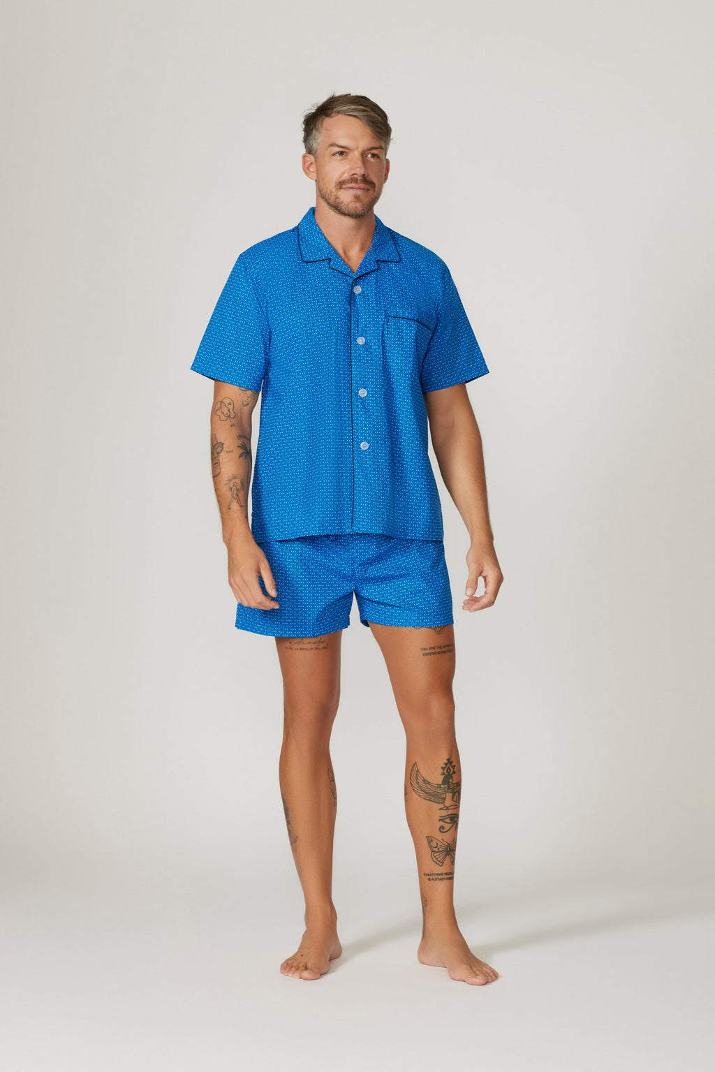 Cotton Rich Short Sleeve Set - Blue Navy Squares
