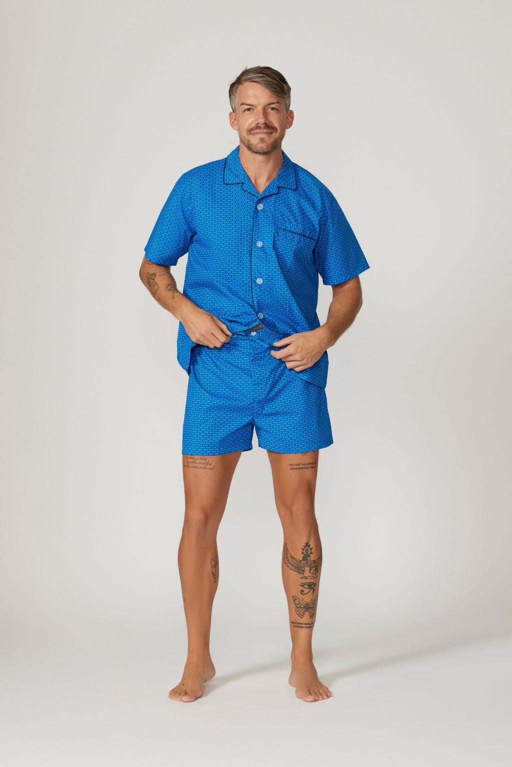 Cotton Rich Short Sleeve Set - Blue Navy Squares