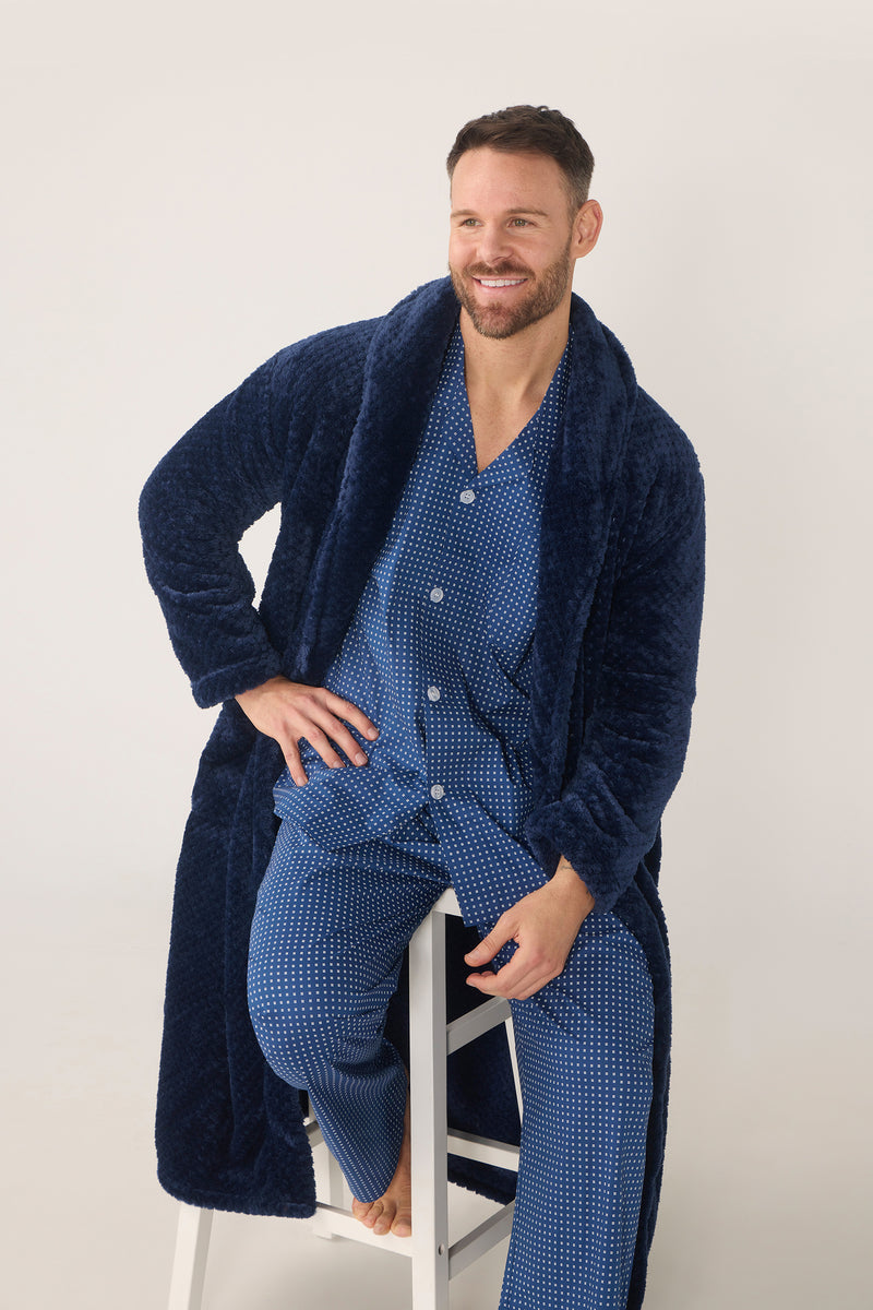 Men's Long Sleeve Jacquard Gown - Indigo Robe - Contare