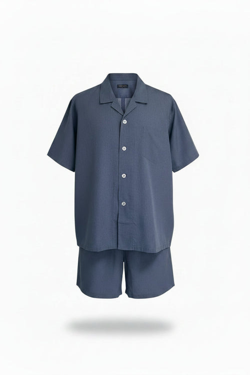 Blue End on End Short Sleeve Set Pyjama Sets - Contare