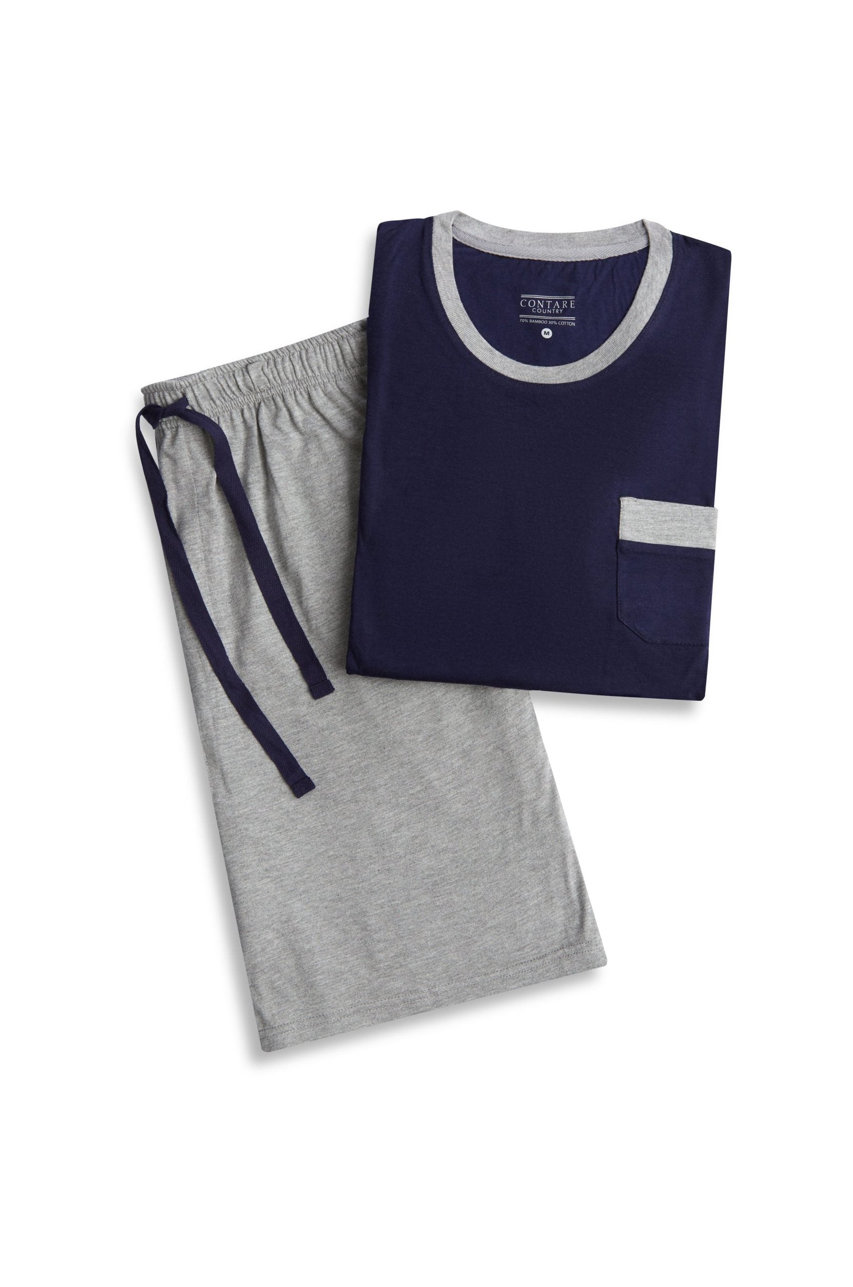 Bamboo Cotton Short Sleeve Set - Navy/Grey Pyjama Sets - Contare