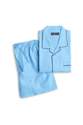 Cotton Rich Short Sleeve Set - Light Blue Squares