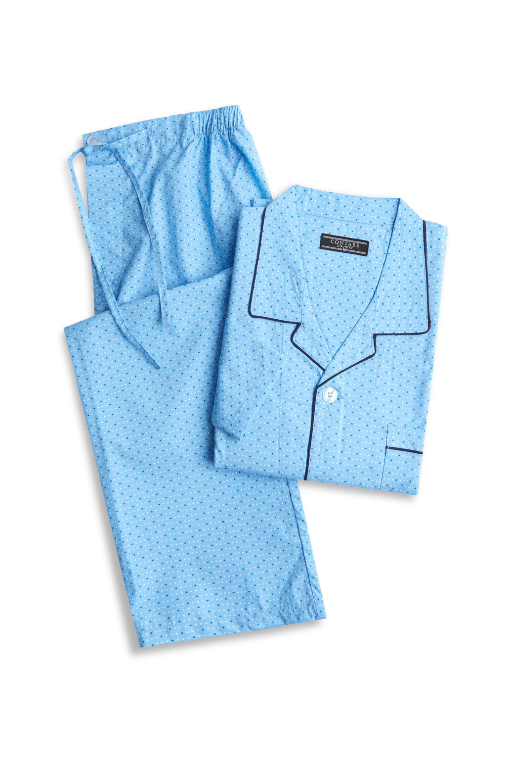 Cotton Rich Long Sleeve Set - Light Blue Squares